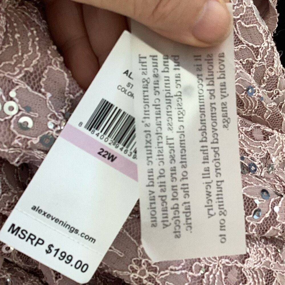 NWT Alex Evenings Tea Length Dress Lace Sequin Bodice Gown Women’s 22W Shell Pin - Picture 10 of 10